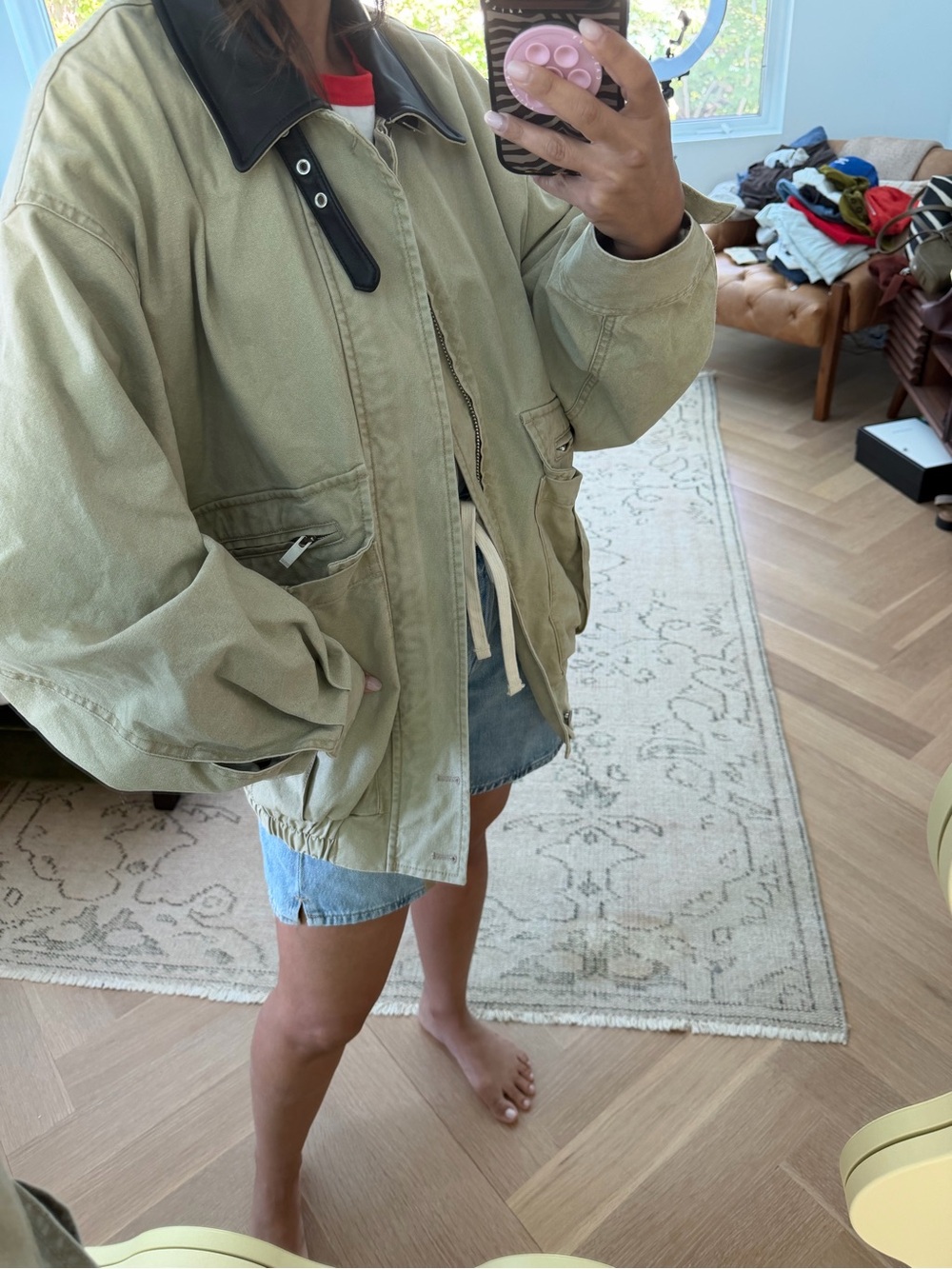 CPLUS Series Contrast Collar Distressed Jacket